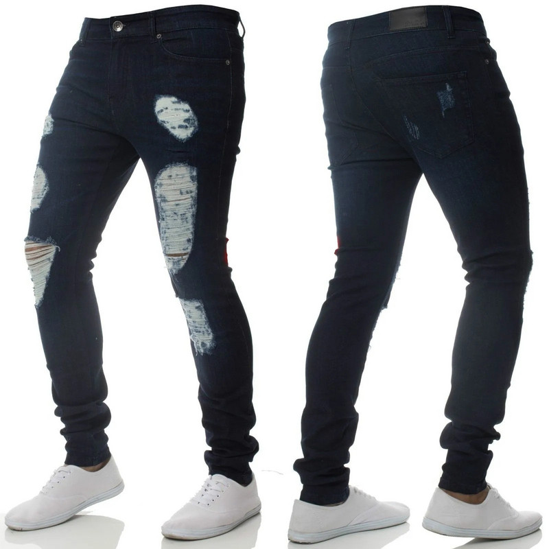 Blugi skinny bărbați, primăvară, toamnă, elasticitate, pantaloni subțiri creion, sexy, casual, rupte, blugi negri, denim, haine pentru bărbați.