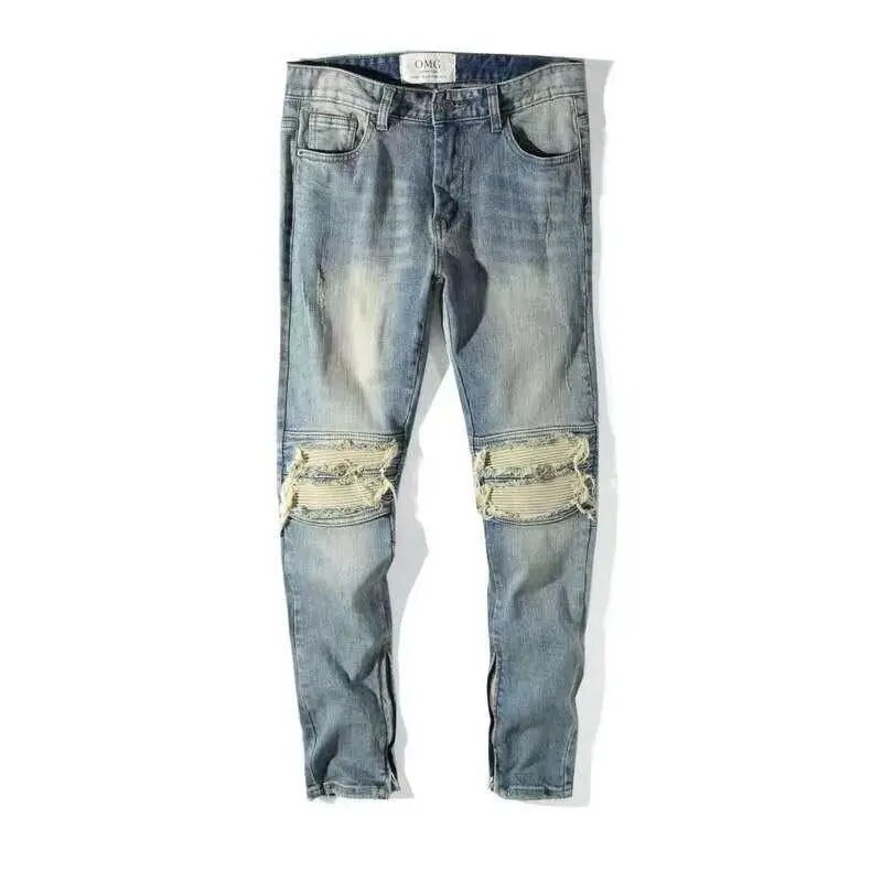 Pantaloni Slim Fit Bărbați Pantaloni de cowboy Motocicletă Blugi bărbați cu găuri Rupți rupti Grunge Y2k Skinny Ripped Tight Pipe Slits Goth