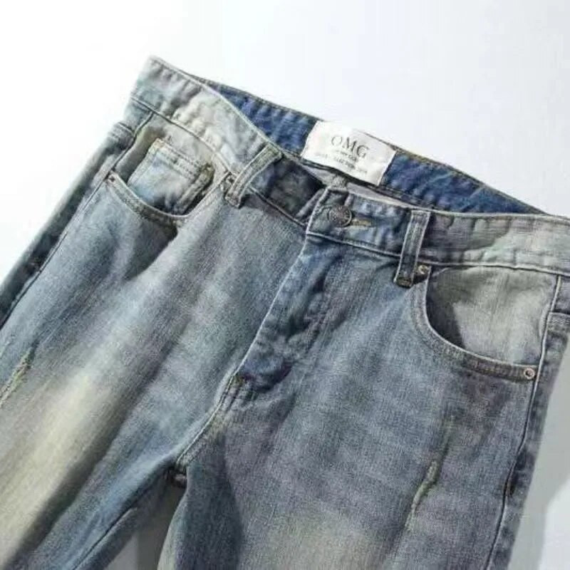 Pantaloni Slim Fit Bărbați Pantaloni de cowboy Motocicletă Blugi bărbați cu găuri Rupți rupti Grunge Y2k Skinny Ripped Tight Pipe Slits Goth