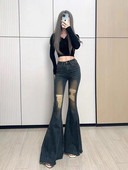 Retró perforált, nagy kitörésű farmernadrág női őszi új divat magas derekú farmer karcsú padló rongyos szélű széles szárú nadrág női