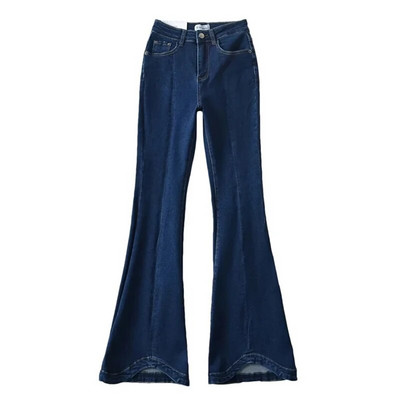 KEYANKETIAN Pantaloni de toamnă noi pentru femei din denim, cu clopoței, eleganti, de bază, cu fermoar, talie înaltă, subțiri, blugi vintage, pantaloni lungi pentru femei