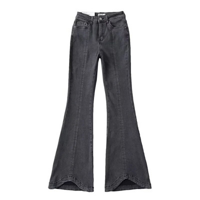 KEYANKETIAN Pantaloni de toamnă noi pentru femei din denim, cu clopoței, eleganti, de bază, cu fermoar, talie înaltă, subțiri, blugi vintage, pantaloni lungi pentru femei