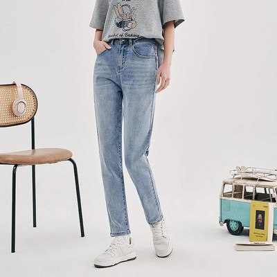 Toyouth női farmer 2023 tavaszi magas derekú, egyenes hosszú farmer haren nadrág világoskék alkalmi Basic all match nadrág