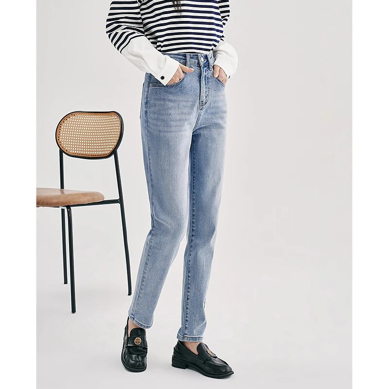 Toyouth női farmer 2023 tavaszi magas derekú, egyenes hosszú farmer haren nadrág világoskék alkalmi Basic all match nadrág