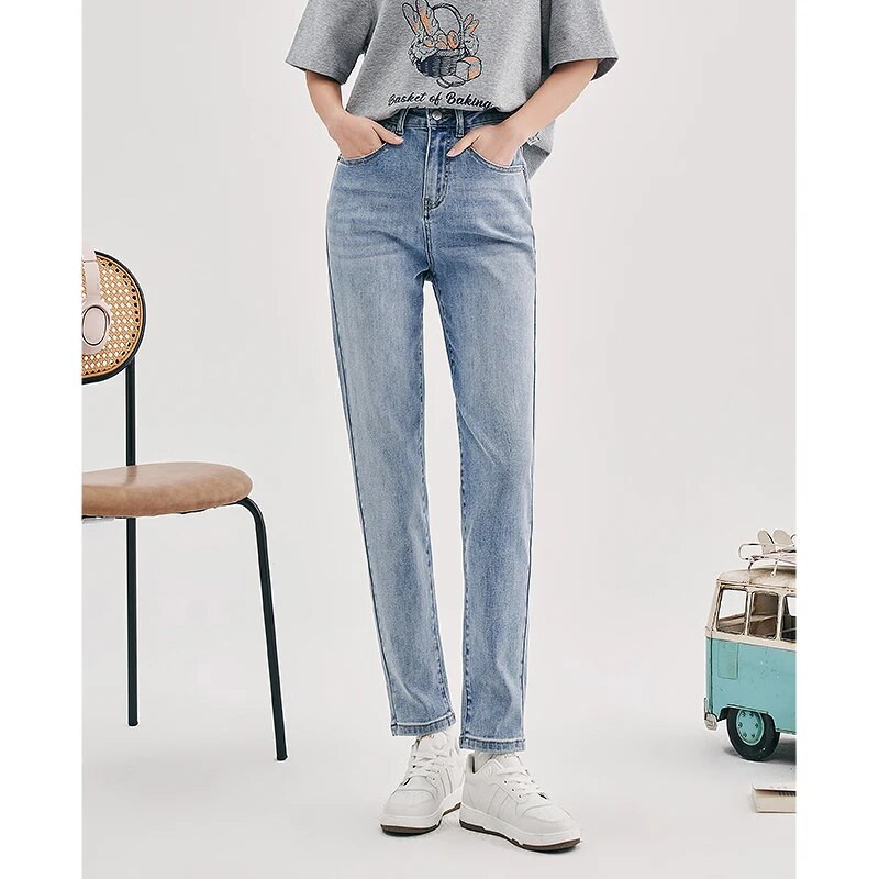 Toyouth női farmer 2023 tavaszi magas derekú, egyenes hosszú farmer haren nadrág világoskék alkalmi Basic all match nadrág