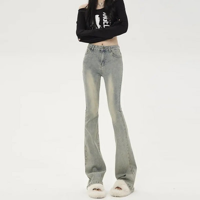 Korejske ulične modne ženske obojene uske traperice Proljeće Jesen Uske vintage široke hlače s visokim strukom Ležerne traper hlače za sve kombinacije