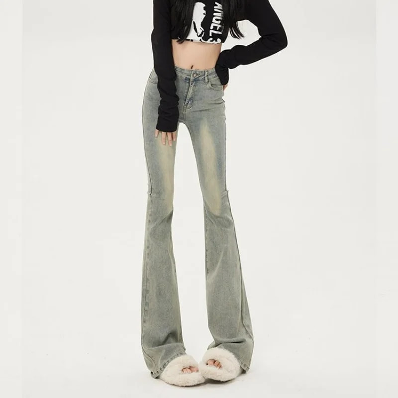 Korejske ulične modne ženske obojene uske traperice Proljeće Jesen Uske vintage široke hlače s visokim strukom Ležerne traper hlače za sve kombinacije