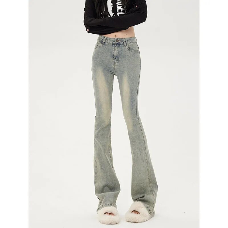 Korejske ulične modne ženske obojene uske traperice Proljeće Jesen Uske vintage široke hlače s visokim strukom Ležerne traper hlače za sve kombinacije