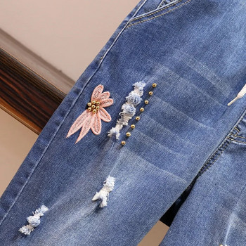 Oversized Summer Jeans Γυναικείο Νέο ελαστικό ψηλόμεσο παντελόνι χαρέμι Κέντημα με τρύπες με χάντρες Vintage τζιν παντελόνι Γυναικείο cropped παντελόνι
