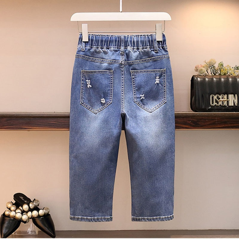 Blugi de vară supradimensionați pentru femei, pantaloni harem cu talie înaltă, cu broderie, găuri cu margele, pantaloni vintage din denim, pantaloni tăiați pentru femei