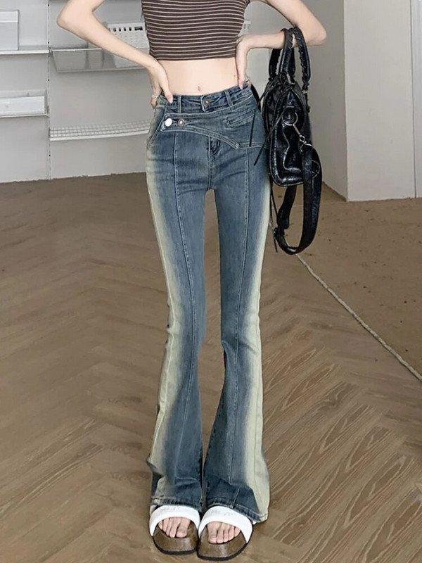 Blugi skinny Flare Femei Vintage Chic Harajuku Moda coreeană Ins Simplu Hotsweet Y2k College Girls Primăvară Streetwear Talie înaltă