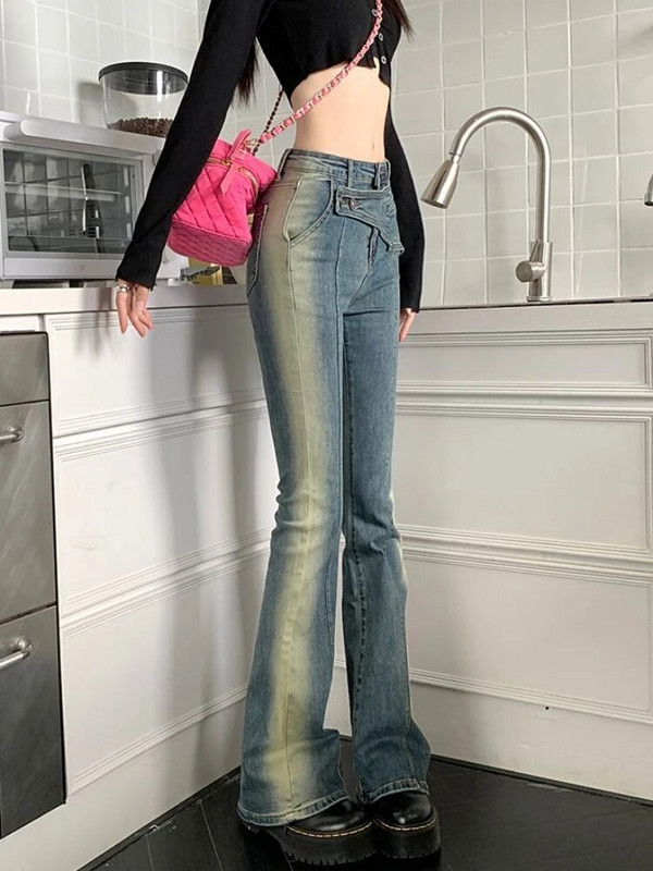 Blugi skinny Flare Femei Vintage Chic Harajuku Moda coreeană Ins Simplu Hotsweet Y2k College Girls Primăvară Streetwear Talie înaltă