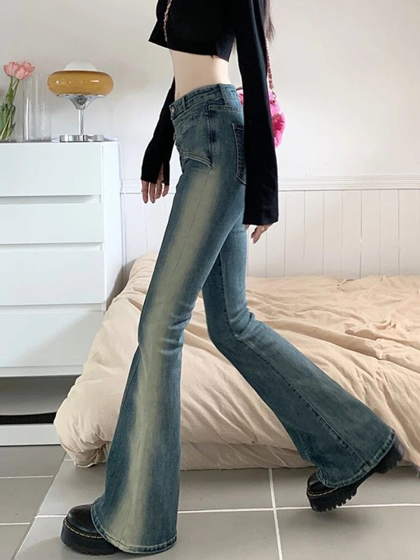 Blugi skinny Flare Femei Vintage Chic Harajuku Moda coreeană Ins Simplu Hotsweet Y2k College Girls Primăvară Streetwear Talie înaltă