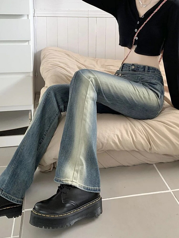 Blugi skinny Flare Femei Vintage Chic Harajuku Moda coreeană Ins Simplu Hotsweet Y2k College Girls Primăvară Streetwear Talie înaltă