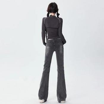 Flare Jeans Γυναικεία ψηλόμεση Stretch Slim βαμβακερό τζιν Γυναικεία στενές φούντες Παντελόνι μόδας Street Style Vintage casual παντελόνι