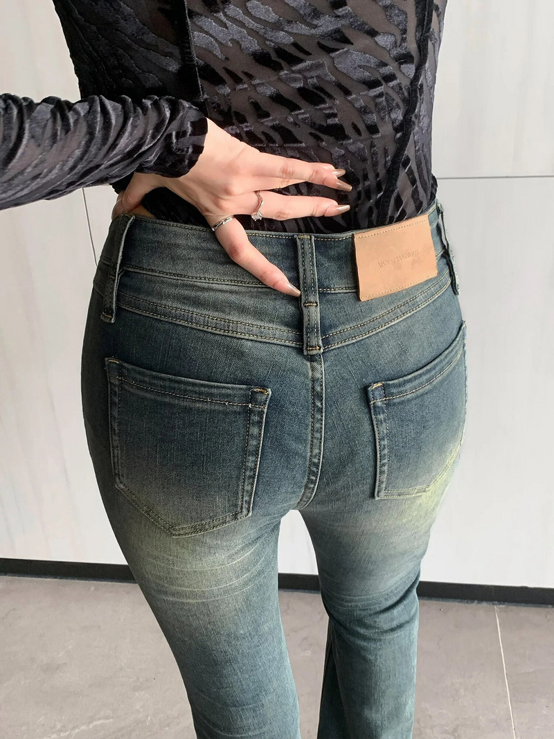 PANTALONI EVAZAȚI ALBASTRI VINTAGE HIGH STRECTH PENTRU FEMEI BLANCI SEXY RUPȚI ȘULȚI CU TALIE ÎNALTĂ - FORGUNROSES