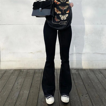 Γυναικεία Stretch Flare Skinny Jeans Lady Retro Μαύρο Y2K Πανκ Πανκ Ψηλόμεσο Σκέιτερ Lady Streetwear Μακρύ παντελόνι με καμπάνα