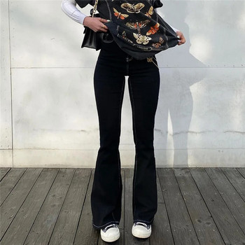 Дамски разтегливи тесни дънки Lady Retro Black Y2K Punk High Waist Skater Pants Lady Streetwear Дълги панталони с камбана