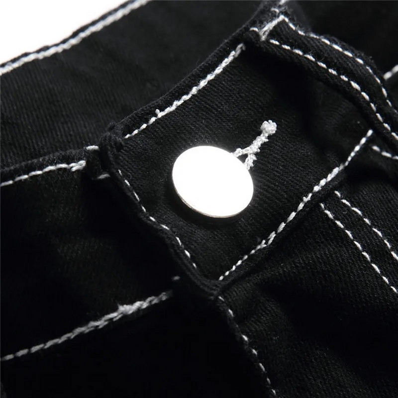 Blugi skinny stretch pentru femei, retro, negri, punk, Y2K, pantaloni skater cu talie înaltă, pantaloni lungi cu clopoței.