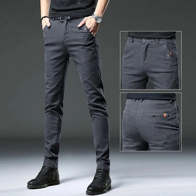 2023 Пролет и есен Нови класически модни едноцветни еластични дънки Мъжки ежедневни тънки дишащи висококачествени панталони с малки крака