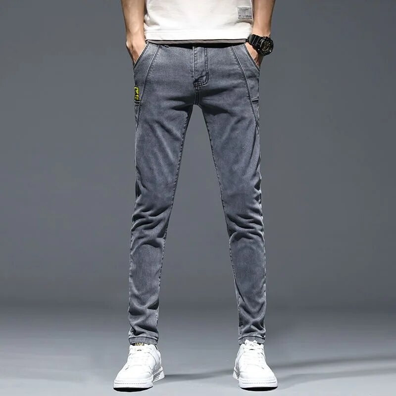 2023, primăvară și toamnă, noua modă clasică, blugi elastici de culoare uni, pantaloni casual subțiri, respirabili, de înaltă calitate, cu picioare mici