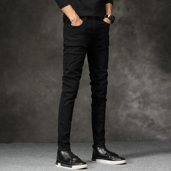 Ново пристигане Модни мъжки дънки Разтеглив черен цвят Ежедневни панталони тип молив Еластични тесни панталони Streetwear Тесни тесни дънки Мъжки