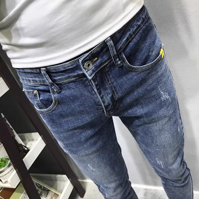 Pavasario senoviniai džinsai Vyriški mados prekės ženklas Slim Fit ilgos kelnės Laisvos, atsipalaidavusios, universalios, mažos pėdos apkarpytos kelnės Madingi džinsai