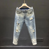 2023, primăvară/vară, modă pentru bărbați, blugi elastici rupti, bărbați, casual, subțiri, confortabili, mărimi mari, pantaloni de înaltă calitate, 28-36
