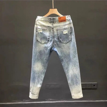 Άνοιξη/Καλοκαίρι 2023 Νέα Ανδρική Μόδα Μπλε σκισμένο Stretch Jeans Ανδρικά Casual Slim Άνετα Παντελόνια Μεγάλου Μεγέθους Υψηλής Ποιότητας 28-36