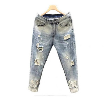 Άνοιξη/Καλοκαίρι 2023 Νέα Ανδρική Μόδα Μπλε σκισμένο Stretch Jeans Ανδρικά Casual Slim Άνετα Παντελόνια Μεγάλου Μεγέθους Υψηλής Ποιότητας 28-36