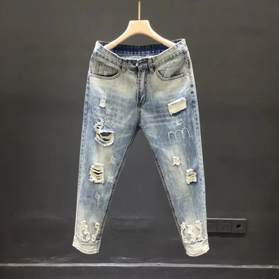 2023 Spring/Summer New Men`s Fashion Blue Ripped Stretch Jeans Men Casual Slim Comfortable Large Size High Quality Pants 28-36