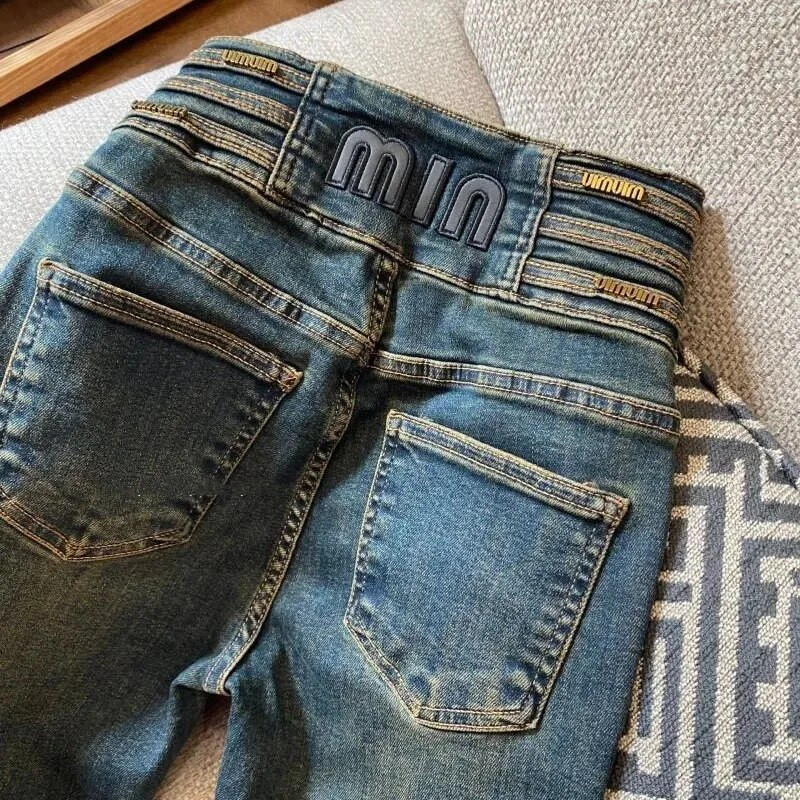 Pantaloni din blugi pentru studenți, slăbiți, groși, blugi de iarnă, blugi elastici de pluș, pantaloni casual din catifea, cu talie înaltă.