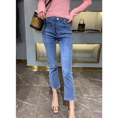 Blugi de damă mărime mare Blugi skinny de toamnă de femeie Fat Sister 2023 Pantaloni noi cu picioare drepte cu talie înaltă, potriviti pentru șold, coapsă groase