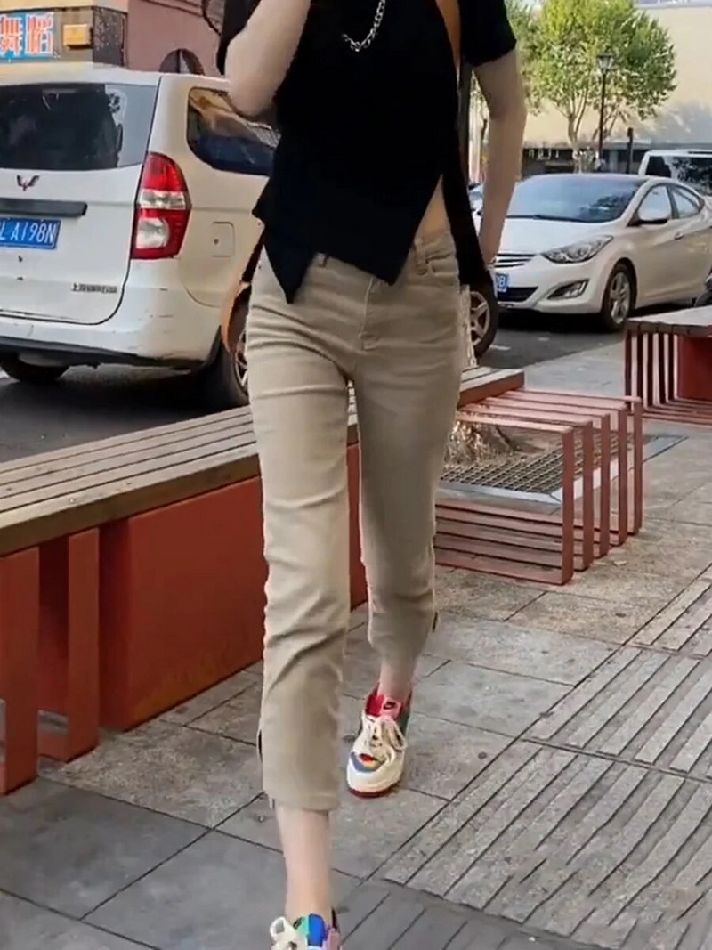 Blugi de damă mărime mare Blugi skinny de toamnă de femeie Fat Sister 2023 Pantaloni noi cu picioare drepte cu talie înaltă, potriviti pentru șold, coapsă groase