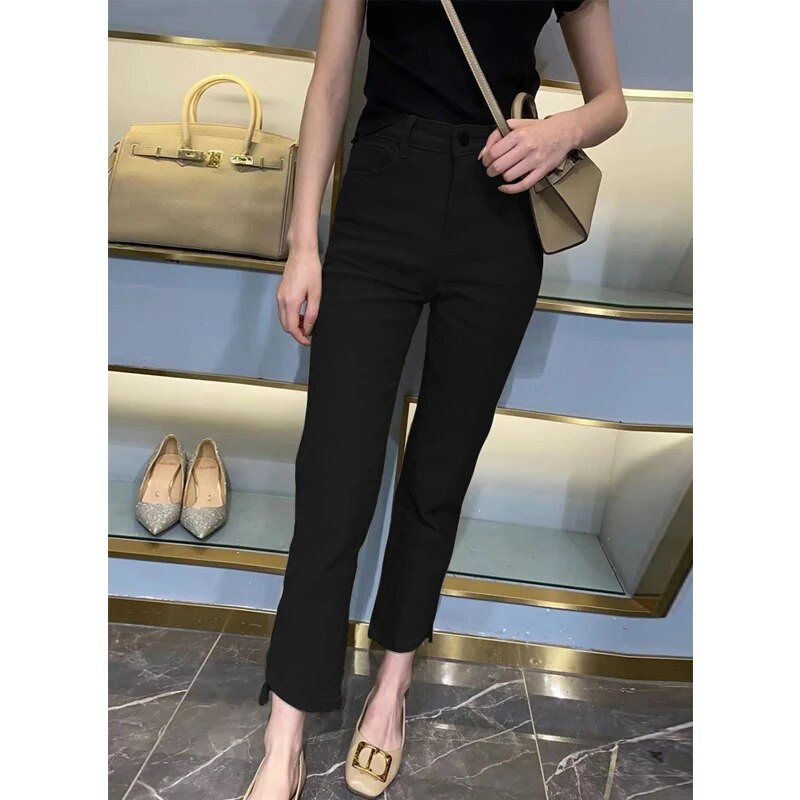 Blugi de damă mărime mare Blugi skinny de toamnă de femeie Fat Sister 2023 Pantaloni noi cu picioare drepte cu talie înaltă, potriviti pentru șold, coapsă groase