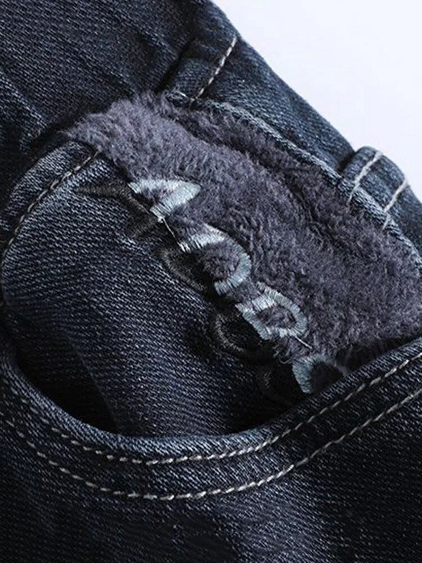 Blugi harem cu talie înaltă de iarnă, albastru, culoare uni, pantaloni din denim căptușiți cu pluș, calduri groase Vaqueros largi, lejer, marime mare, 95 kg Spodnie