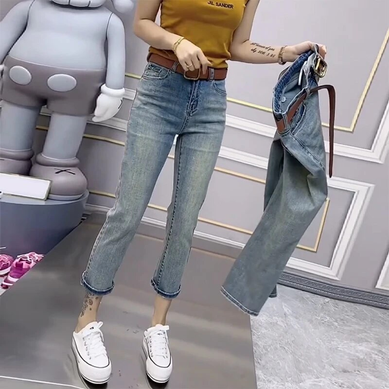 Blugi supradimensionați pentru femei, vară, subțiri 2023, blugi pentru femei, New Fat Sister, subțiri, 9/8, pantaloni drepti din pipă