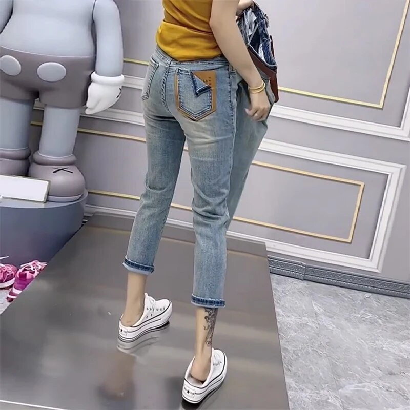 Blugi supradimensionați pentru femei, vară, subțiri 2023, blugi pentru femei, New Fat Sister, subțiri, 9/8, pantaloni drepti din pipă