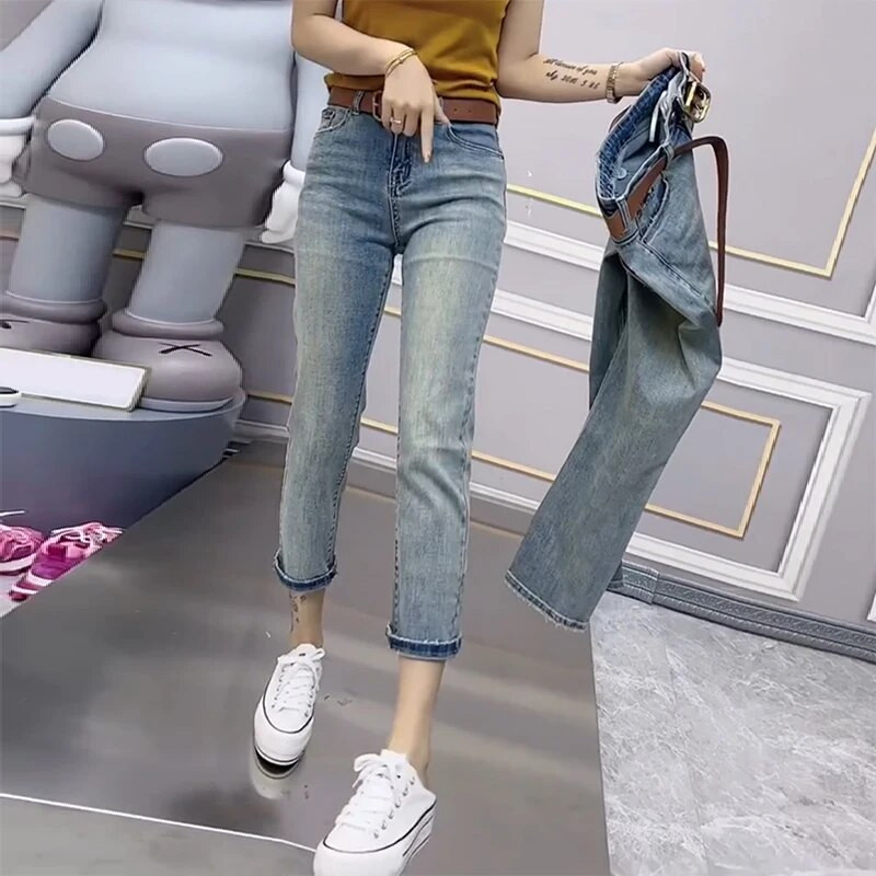 Blugi supradimensionați pentru femei, vară, subțiri 2023, blugi pentru femei, New Fat Sister, subțiri, 9/8, pantaloni drepti din pipă