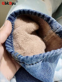 Blugi căptușiți din catifea de pluș de mărime mare, ocazional de iarnă, cu talie înaltă, drepte, îngroșate Vaqueros, largi, harem, pantaloni de denim până la gleznă