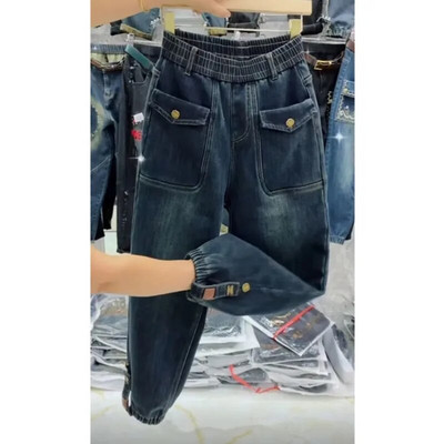 Bársony vastagon meleg farmernadrág nőknek őszi tél magas derekú karcsú leggings mosott öreg apa elasztikus hárem nadrág