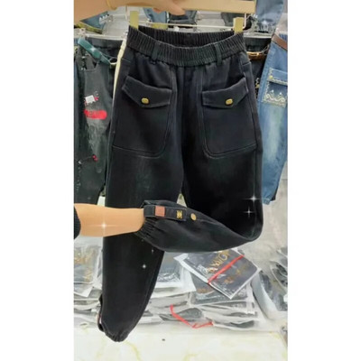 Bársony vastagon meleg farmernadrág nőknek őszi tél magas derekú karcsú leggings mosott öreg apa elasztikus hárem nadrág