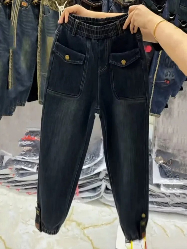 Bársony vastagon meleg farmernadrág nőknek őszi tél magas derekú karcsú leggings mosott öreg apa elasztikus hárem nadrág