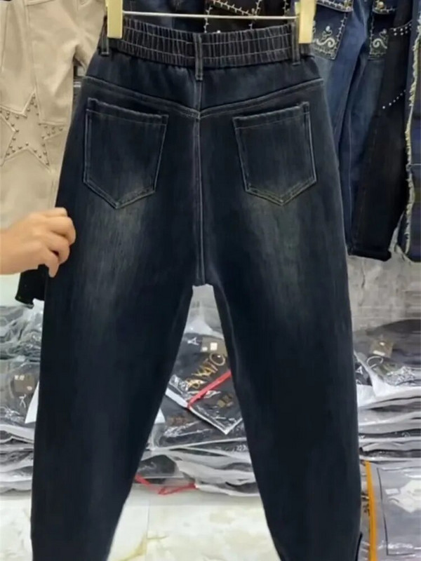 Bársony vastagon meleg farmernadrág nőknek őszi tél magas derekú karcsú leggings mosott öreg apa elasztikus hárem nadrág