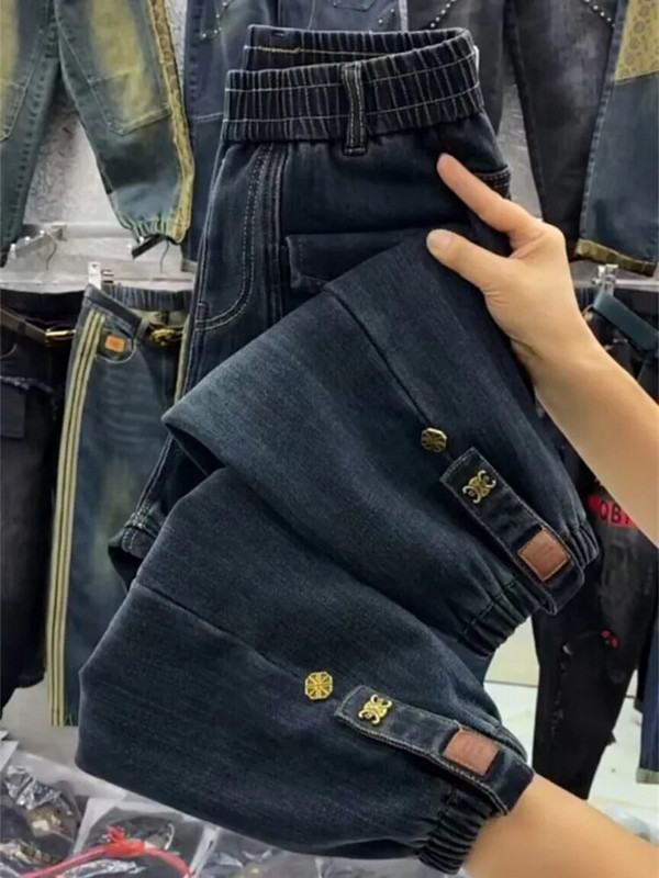 Bársony vastagon meleg farmernadrág nőknek őszi tél magas derekú karcsú leggings mosott öreg apa elasztikus hárem nadrág