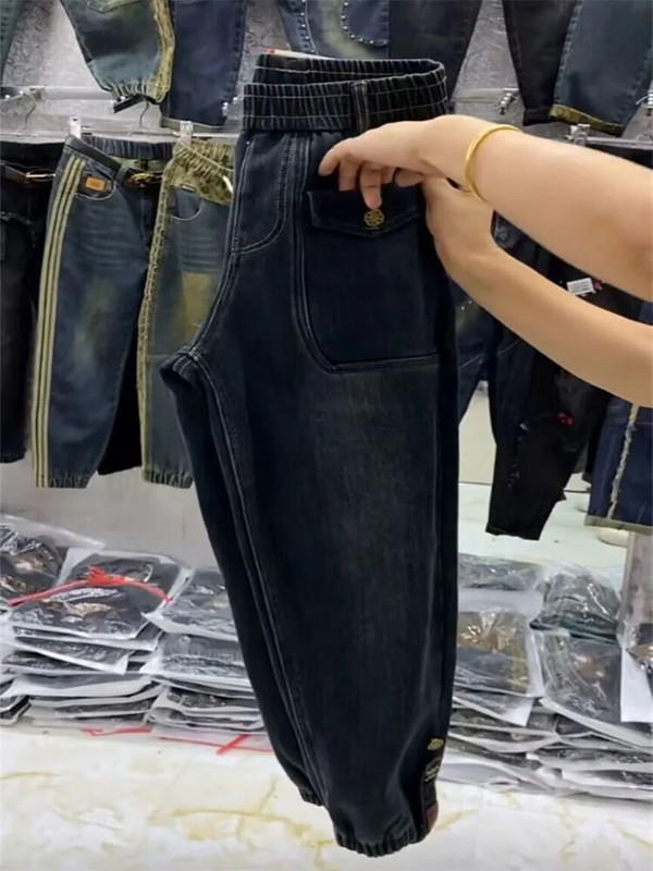 Bársony vastagon meleg farmernadrág nőknek őszi tél magas derekú karcsú leggings mosott öreg apa elasztikus hárem nadrág