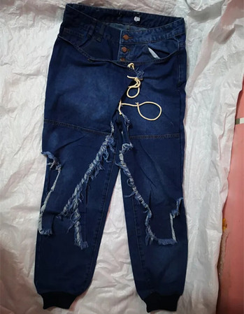 5XL каубойски панталони тип молив Модни нередовни дънки с връзки с дължина до глезена с ниска талия Индивидуални дънкови панталони с дупки