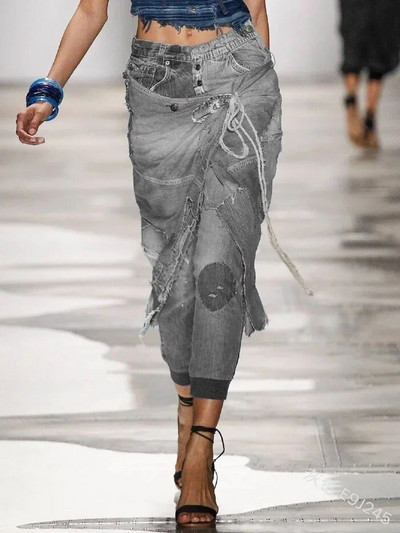 Pantaloni cowboy creion 5XL, la modă, neregulați cu șireturi, blugi până la glezne, cu talie joasă, pantaloni din denim cu găuri