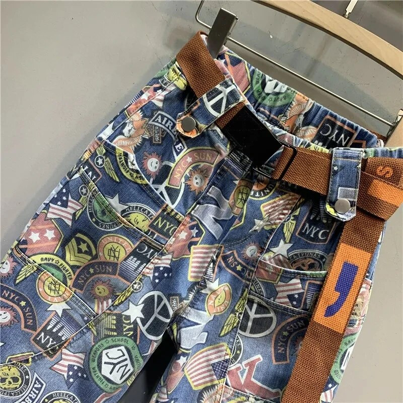 Rudens naujos asmenybės animacinis filmas Denim Harlan Kelnės Didelio dydžio elastinga juosmens Gatvės apranga Moteriški džinsai Laisvi iki kulkšnies medvilniniai džinsai