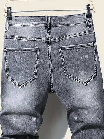 Мъжки шикозни дънки Готини скъсани тесни панталони Ежедневни дънки за джогинг за мъже Модни улични дрехи Хип-хоп Мъжки тесни дълги панталони
